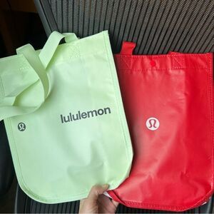 Bundle 2 Small Lululemon Reusable Shopping Gift Bag Totes Red white lime green
